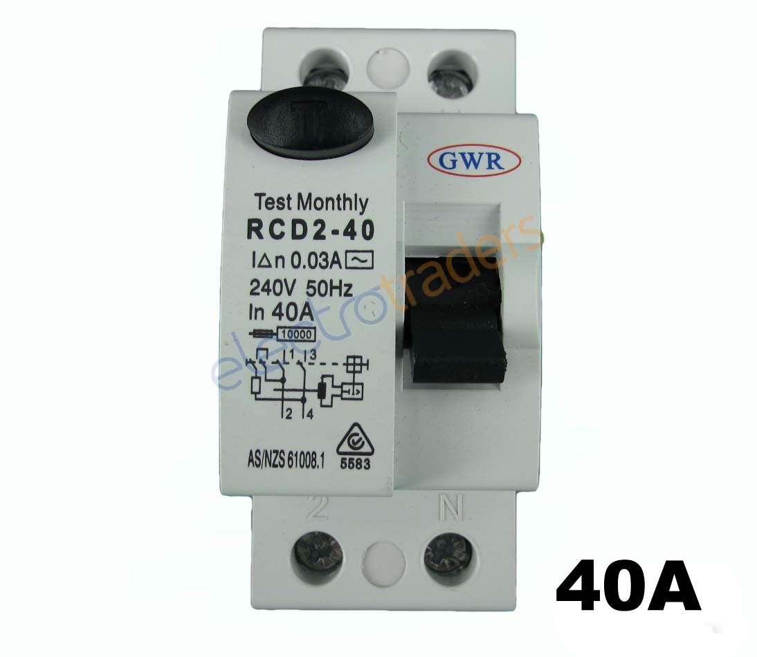 GWR RCD240 Electrical Safety Switch 2 Pole 40Amp 10kA RCD