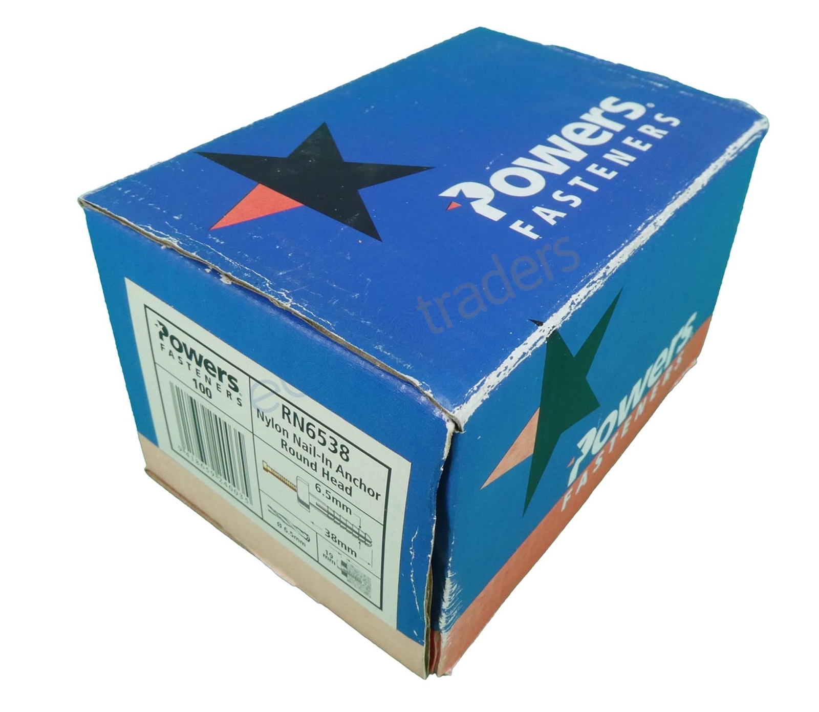 Powers RN6538 Nylon NailIn Round Head Anchors 38x6.5mm Box of 100