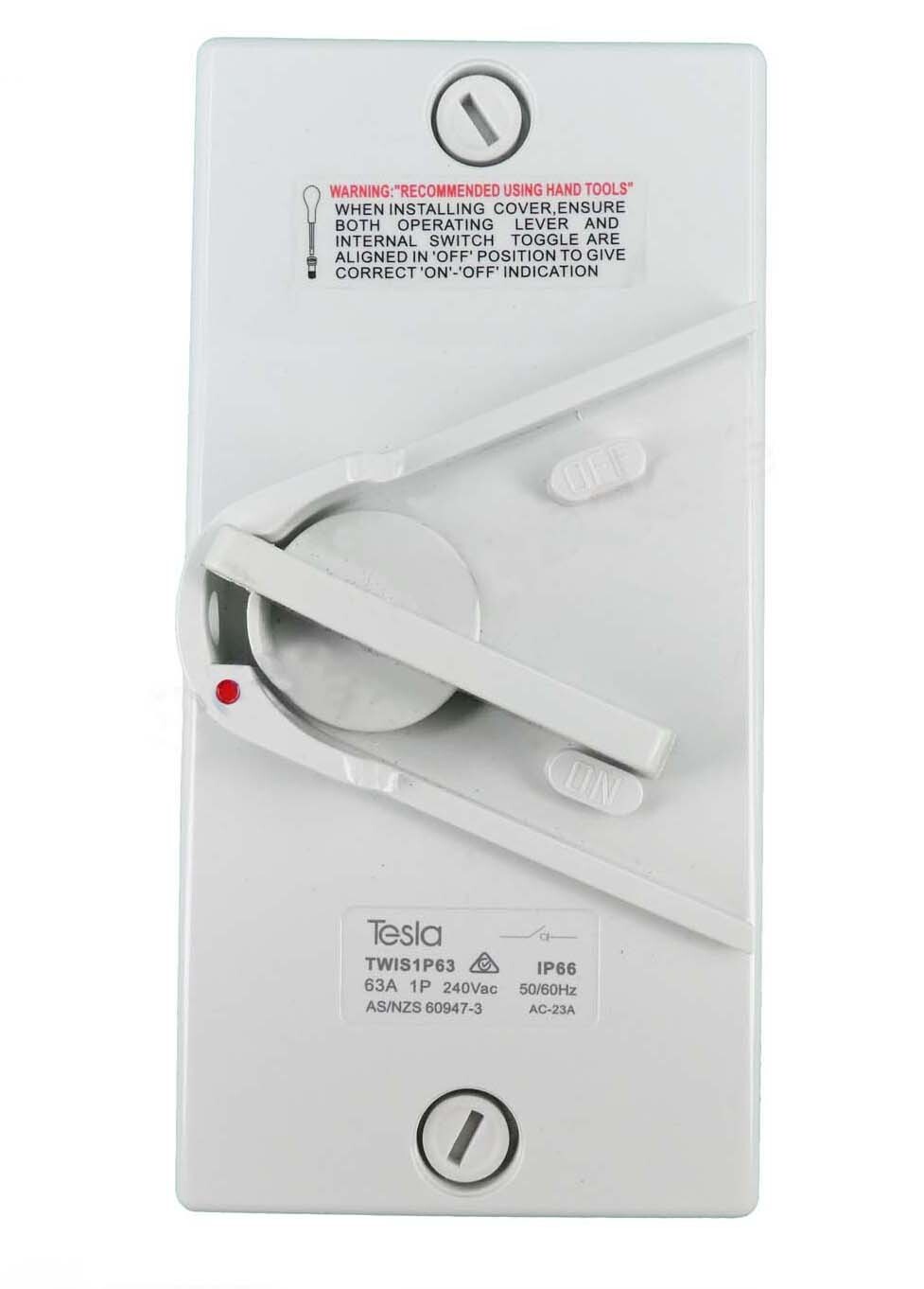 Tesla 63 Amp Single Phase Single Pole Isolator Switch IP66