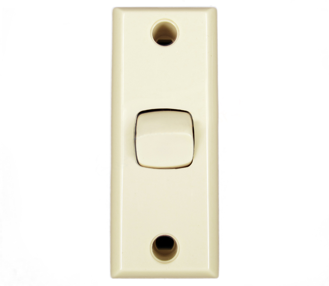 Light Switch 1 Gang Architrave Double Pole 10A Deep Mount Beige Transco