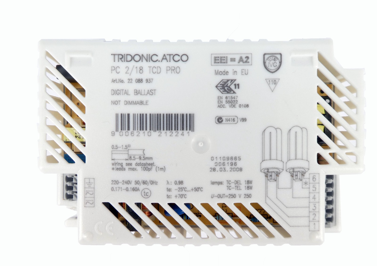 Tridonic Atco Digital Ballast PC 2/18 T8 Pro 2 x 18w for 600mmx600mm Modular 