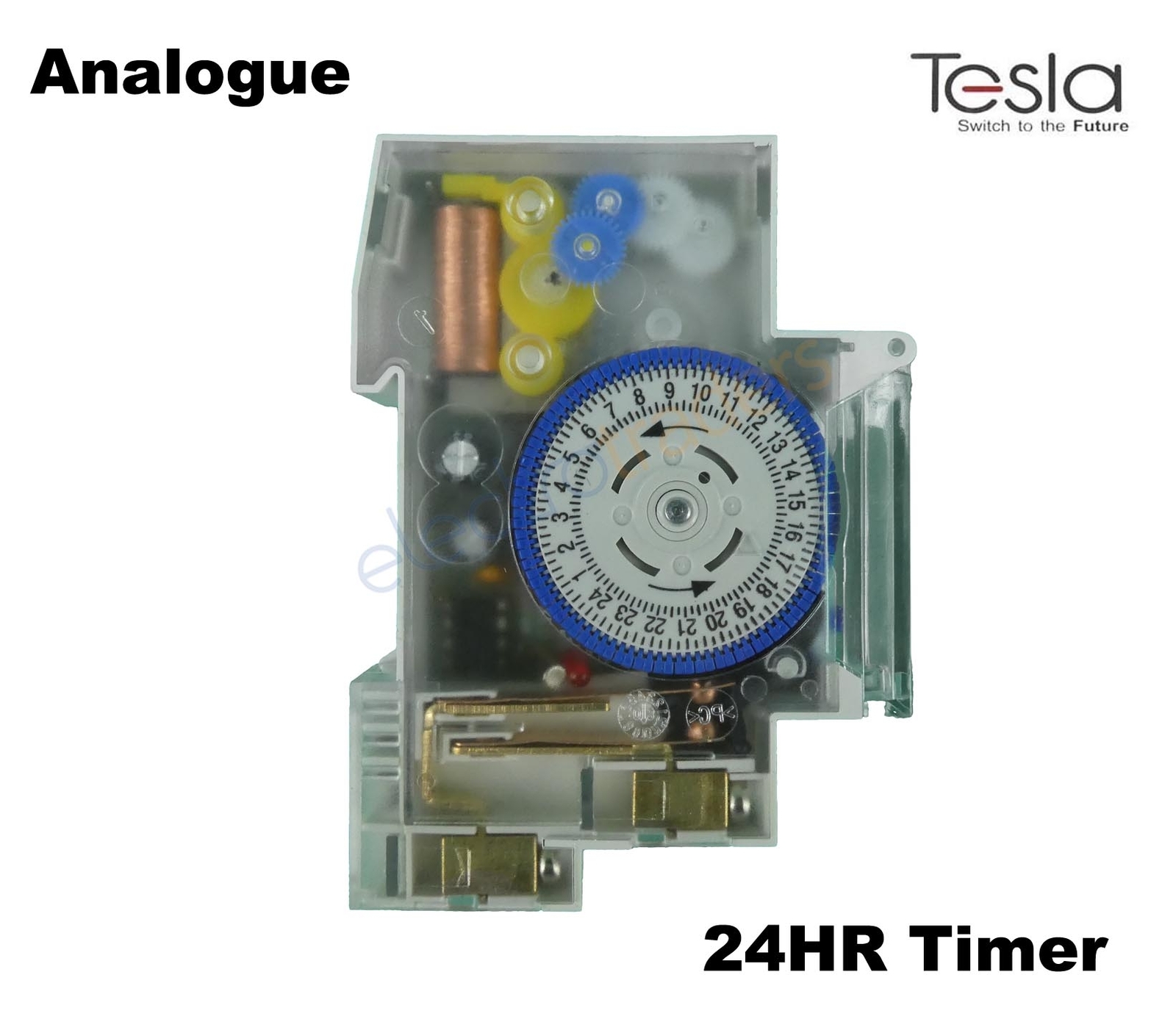 Tesla Time Switch Clock 24 Hour Timer Analogue 1 Pole 15A Electrical Backup