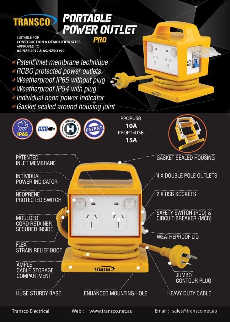 Portable Power Outlet Pro with USB IP65 4 Way 10 Amp MCB/RCD WHS Approved