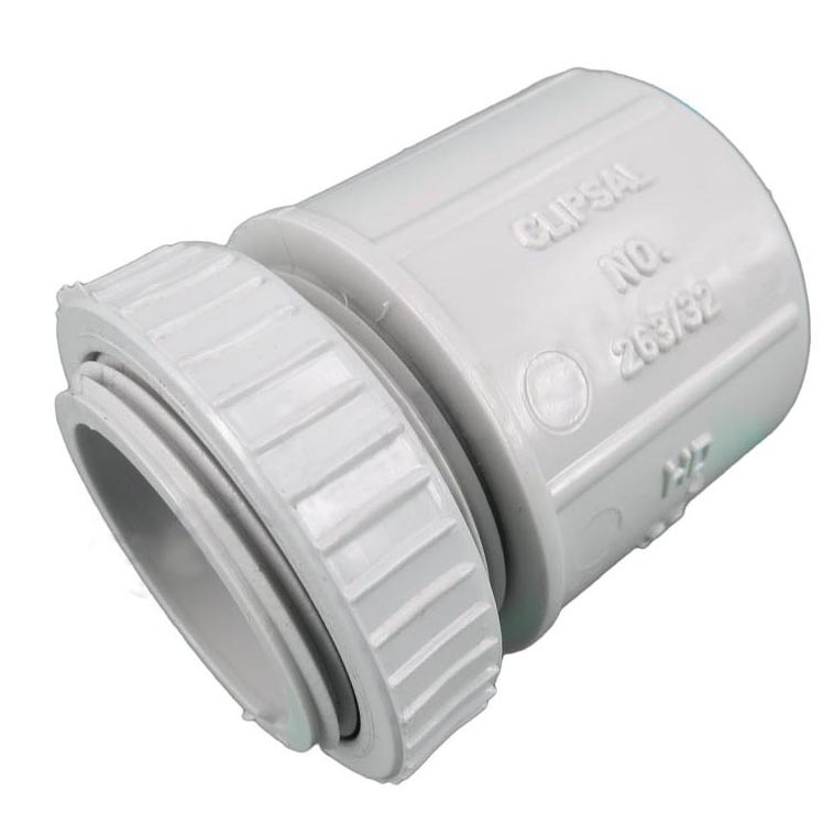 Clipsal 263/32 32mm Conduit Plain to Screwed Adaptor PVC Grey with Lock