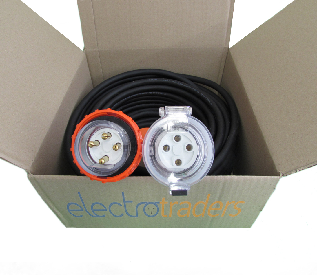 Cable CSA:4mm² Cord: 30m 32 Amp Extension Lead: Single Phase,3 pin round 240V 
