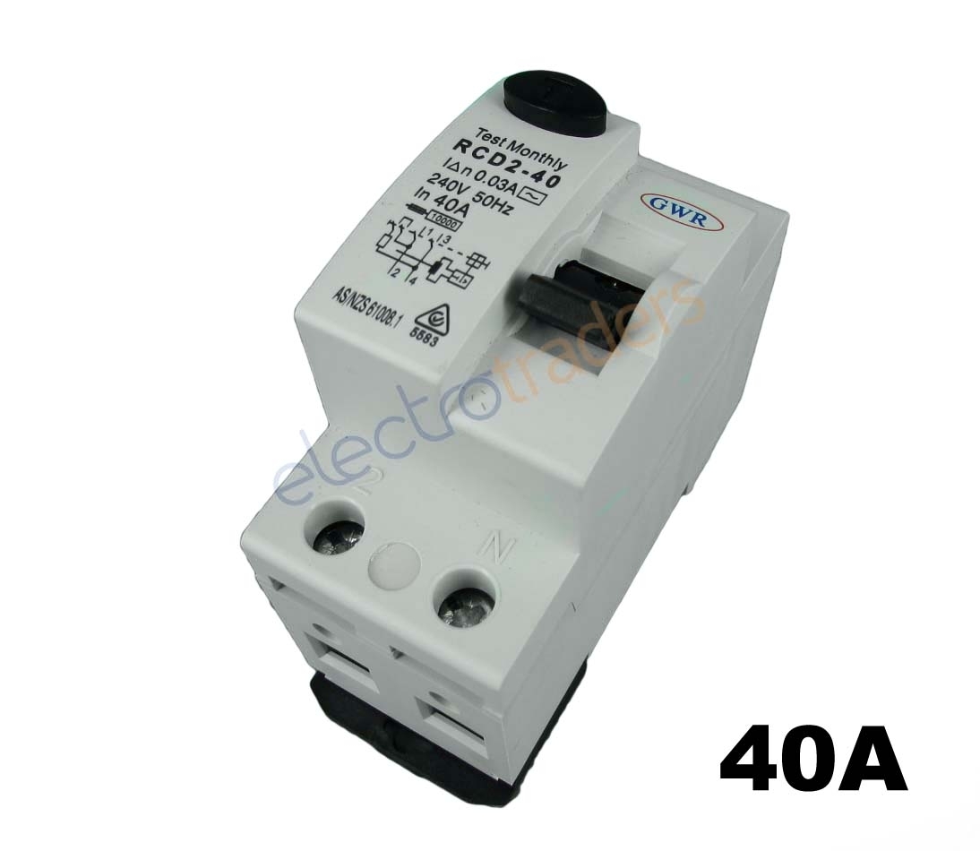 GWR RCD240 Electrical Safety Switch 2 Pole 40Amp 10kA RCD