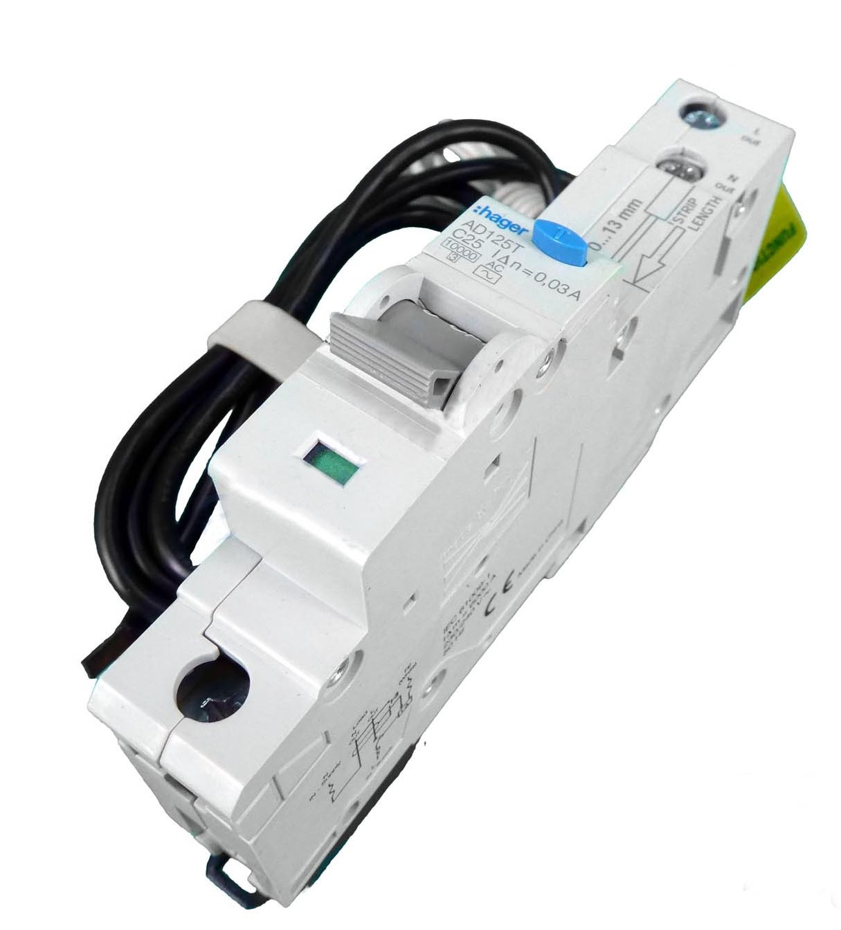 Hager AD125T C25 Single Pole 25A 10kA RCD MCB Safety Switch Circuit Breaker