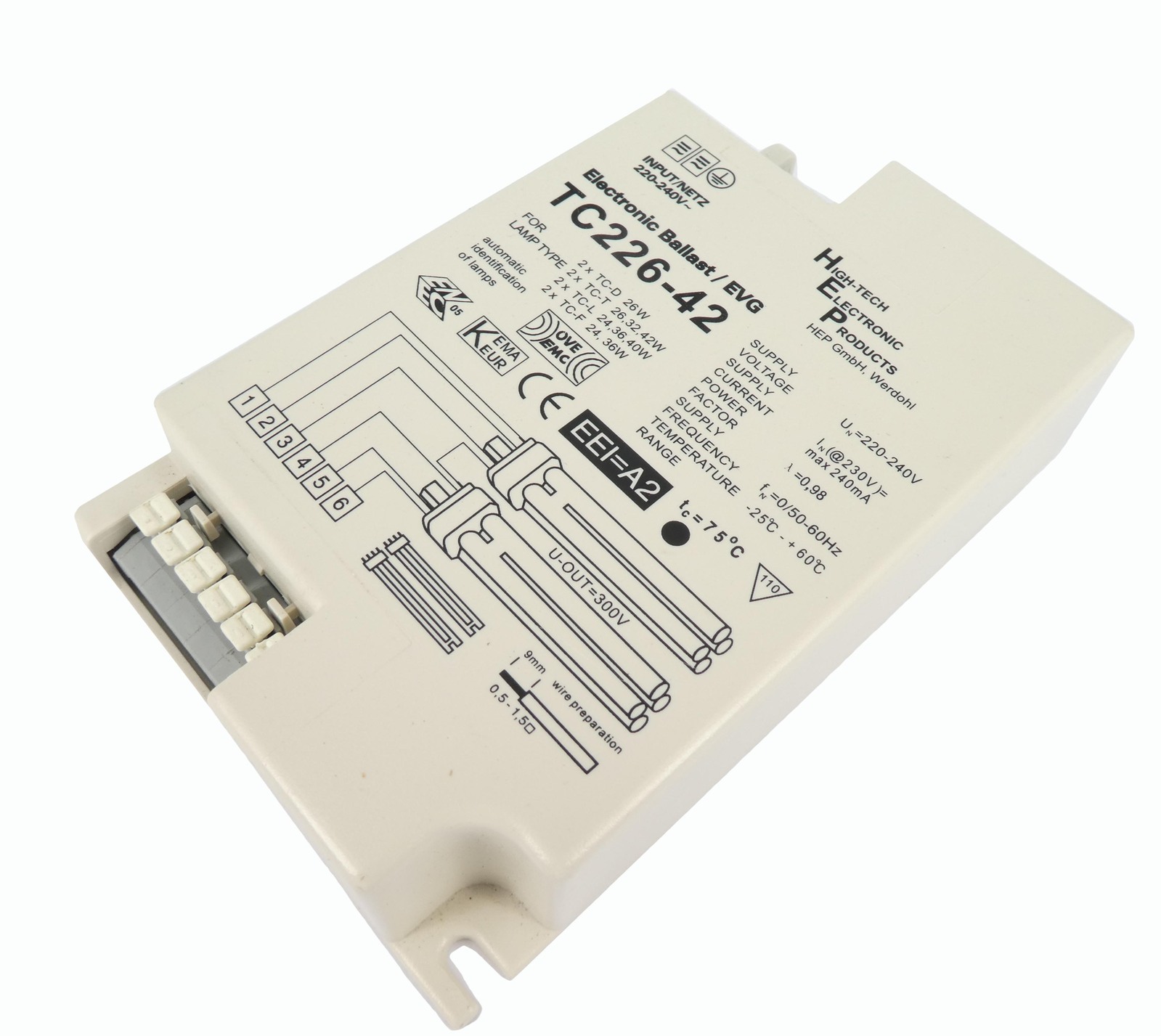 HEP Electronic Ballast TC22642, 220240V AC/5060Hz42W