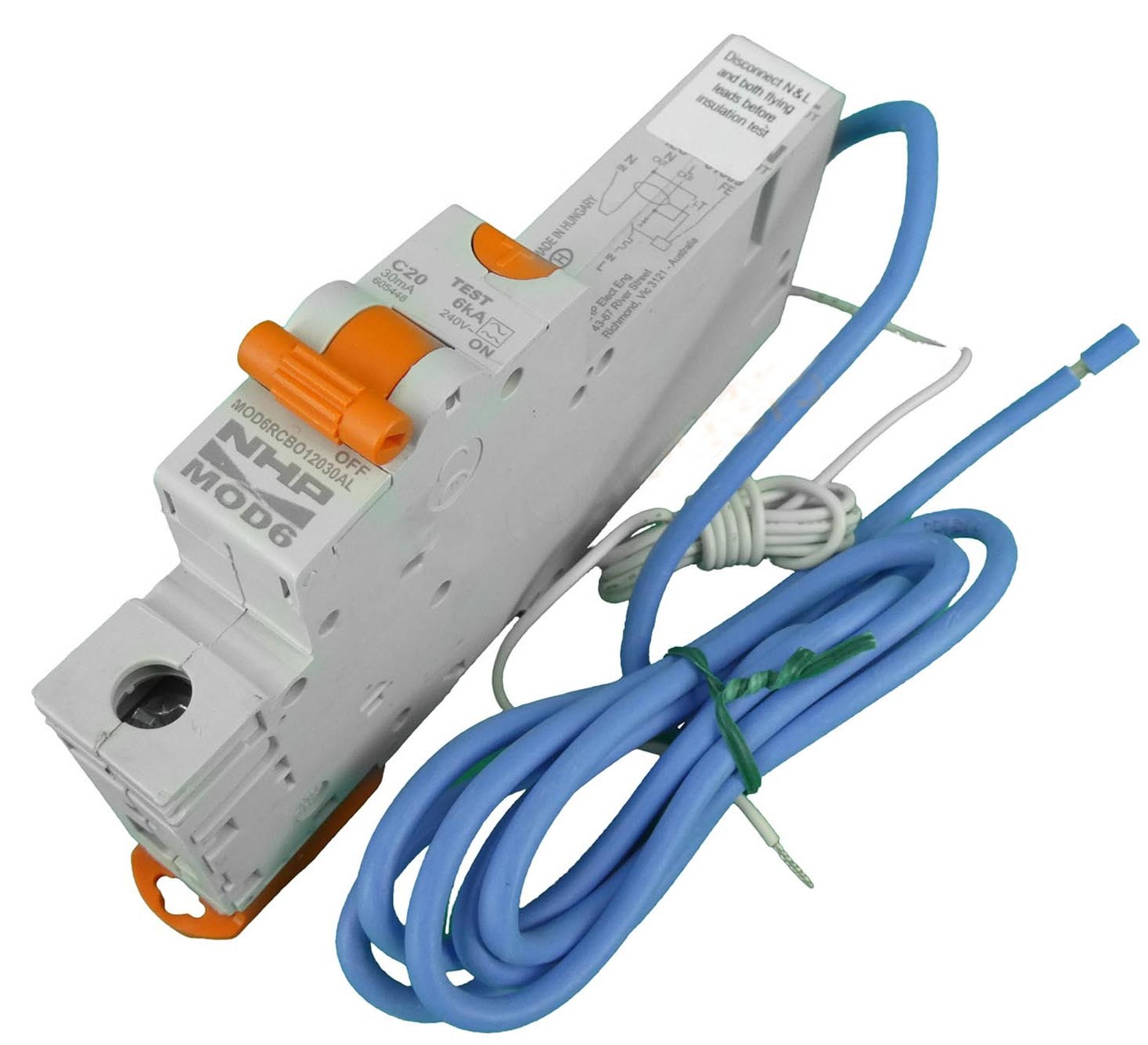NHP MOD6 M6RCBS12030AL C20 Single Pole 20A 6kA RCD MCB Safety Switch