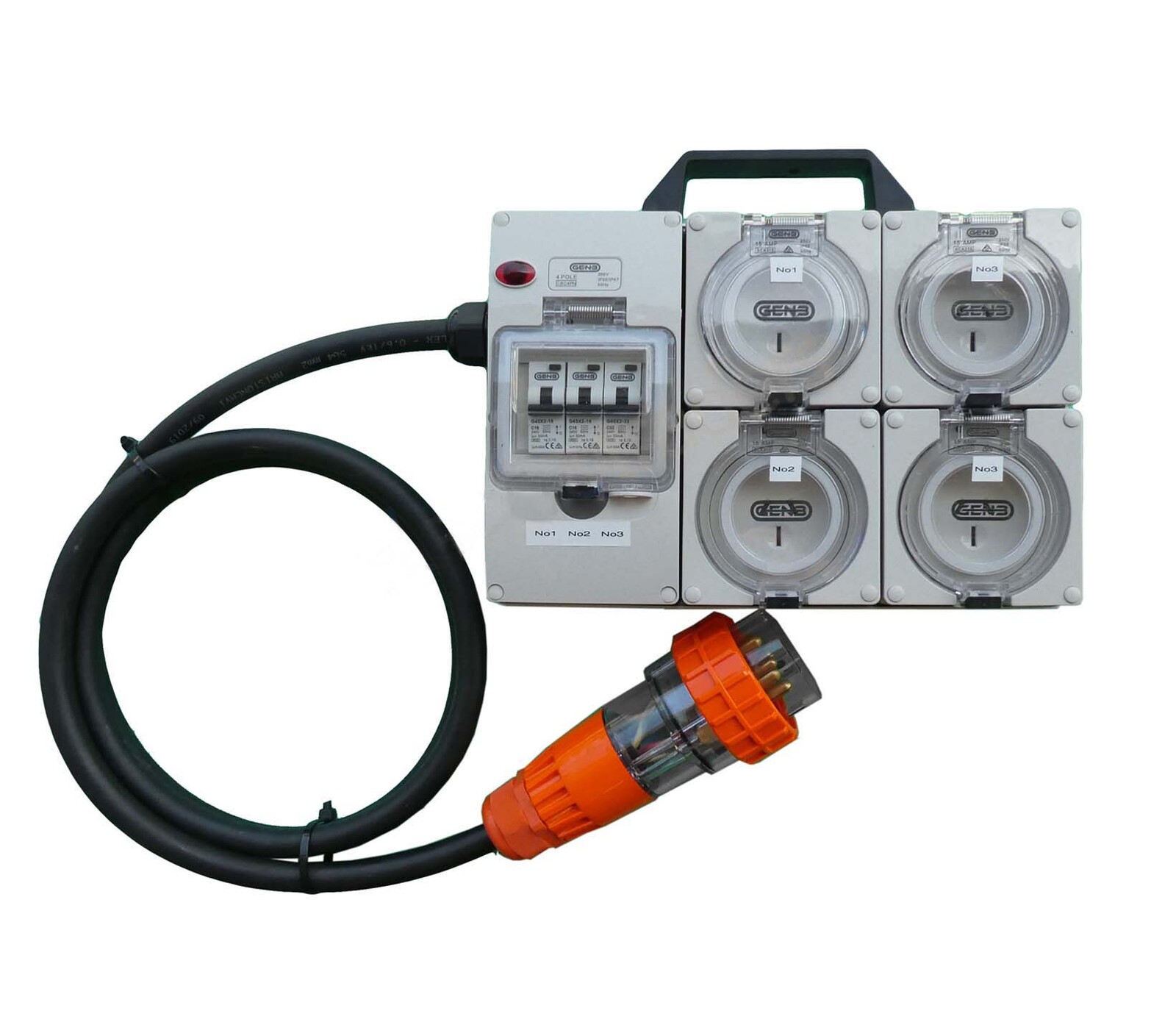 Power Board 5 Pin 32A to 4 X 15A RCBO Protected Outlets