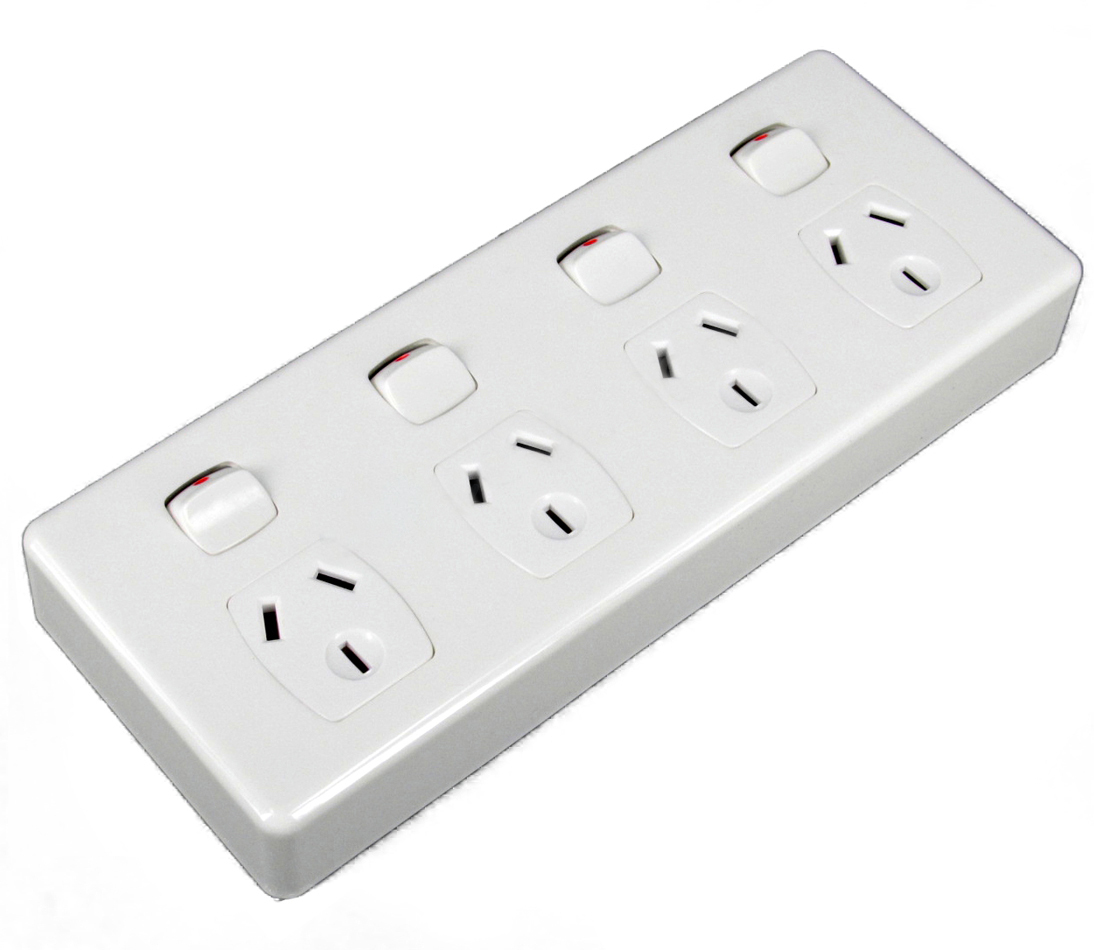 4 Gang GPO Quad Power Point Outlet 3 Pin Socket Outlet with Switches 