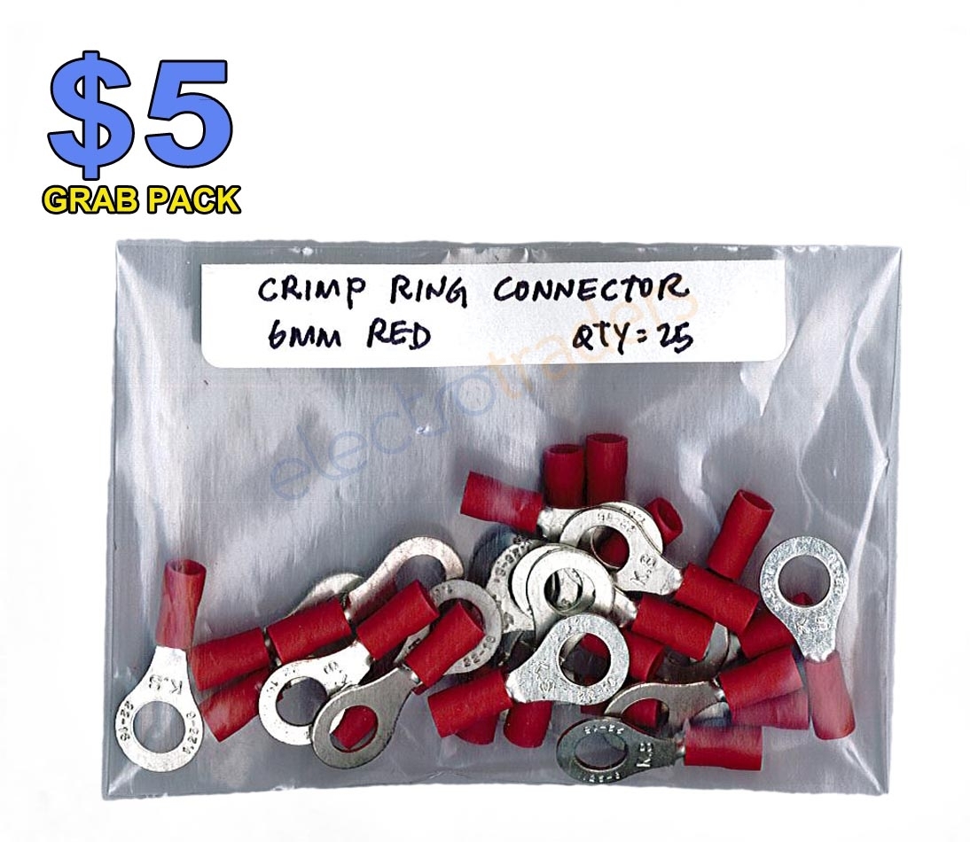 Crimp Ring Connector 6mm Red 25 Pack