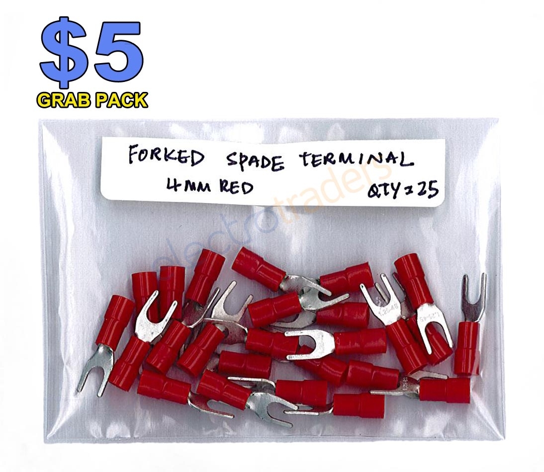 Forked Spade Terminal 4mm Red 25 Pack