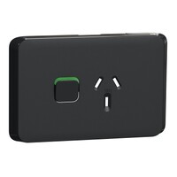 Clipsal Iconic | Single Power Point Skin | Horizontal Mount, 250V, 10A, Clip-On | Extra Black