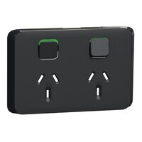 Clipsal Iconic | Double Power Point Skin | Horizontal Mount, 250V, 10A, Clip-On | Extra Black