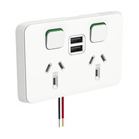 Clipsal Iconic | Double Power Point with Dual USB Charger | Horizontal Mount, 250V, 10A | Vivid White