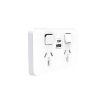 Clipsal Iconic | Switched Socket | 1xEx2 USB Charger A+C | Vivid White