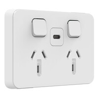 Clipsal Iconic | Twin Socket | USB Type C, Fast charger | Vivid White