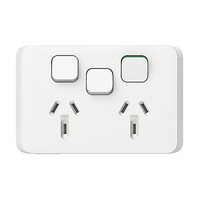 Clipsal Iconic | Double Switch Power Point | Horizontal Mount, 250 V 10A, Extra Removable Switch | Vivid White