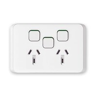 Clipsal Iconic | Double Switch Power Point | Horizontal Mount, 250 V 10A, Removable Extra Switch Less Mechanism | Vivid White