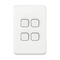 Clipsal Iconic | Flush Switch | 4 Gang, Vertical Mount, 1-Way/2-Way, 230/240V 10AX | Vivid White