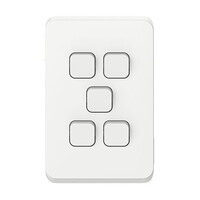 Clipsal Iconic | Flush Switch | Vertical Mount, 5 Gang, 230/240V, 10Ax1-Way/2-Way | Vivid White