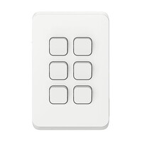 Clipsal Iconic | Flush Switch | Vertical Mount, 6 Gang, 1-Way/2-Way, 230/240V 10AX | Vivid White