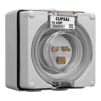 IP66 Clipsal 56 Series - Appliance Inlet - 250V 15A - 3 Flat Pins - Grey