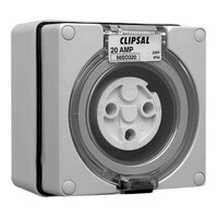 IP66 Clipsal 56 Series - Surface Socket - 250V 20A - 3 Round Pins - Grey