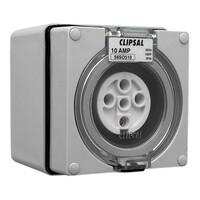 IP66 Clipsal 56 Series - Surface Socket - 500V 10A - 5 Round Pins - Grey