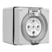 IP66 Clipsal 56 Series - Surface Socket - 500V 32A - 5 Round Pins - Grey