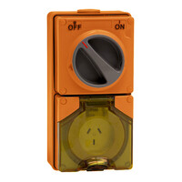 IP66 Clipsal 56 Series - Switched Socket Outlet - 250V, 10A, 3 Flat Pin - Chemical Resistant Orange