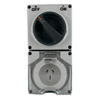 IP66 Clipsal 56 Series - Switched Socket Outlet - 250V  15A  3 Flat PIN  1 Pole - Grey - 56C315-GY 