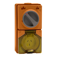 IP66 Clipsal 56 Series - Switched Socket Outlet - 250V  15A  3 Flat PIN  1 Pole - Chemical Resistant Orange - 56C315-RO 