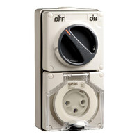 IP66 Clipsal 56 Series - Switched Socket Outlet - 250V, 32A, 3 Round PIN, 1 Pole - Grey