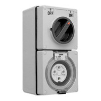 IP66 Clipsal 56 Series - Switched Socket Outlet - 500V, 10A, 4 Round PIN, 3 Pole - Grey