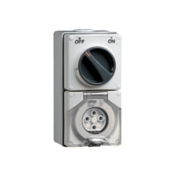 IP66 Clipsal 56 Series - Switched Socket Outlet - 500V, 20A, 4 Round PIN, 3 Pole - Grey
