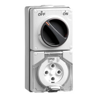 IP66 Clipsal 56 Series - Switched Socket Outlet - 500V, 32A, 4 Round PIN, 3 Pole, 32A - Grey
