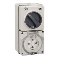 IP66 Clipsal 56 Series - Switched Socket Outlet - 500V, 40A, 4 Round PIN, 3 Pole, 40A - Grey