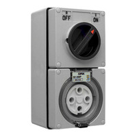 IP66 Clipsal 56 Series - Switched Socket Outlet - 500V, 50A, 4 Round PIN, 3 Pole - Grey