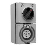 IP66 Clipsal 56 Series - Switched Socket Outlet - 500V, 10A, 5 Round PIN, 3 Pole - Grey