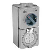 IP66 Clipsal 56 Series - Switched Socket Outlet - 500V, 32A, 5 Round PIN, 3 Pole, Surface Mount - Grey