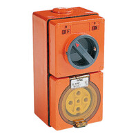 IP66 Clipsal 56 Series - Switched Socket Outlet - 500V, 32A, 5 Round PIN, 3 Pole, Surface Mount - Chemical Resistant Orange