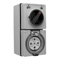 IP66 Clipsal 56 Series - Switched Socket Outlet - 500V, 40A, 5 Round PIN, 3 Pole, Surface Mount - Grey
