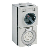 IP66 Clipsal 56 Series - Switched Socket Outlet - 500V, 50A, 5 Round PIN, 3 Pole, Surface Mount - Grey