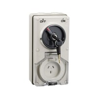 IP66 Clipsal 56 Series - Keyed Three PIN Socket - 10A, 250V. Temperature range -25C to +75C - Grey