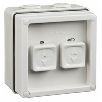 IP66 Clipsal 56 Series - Surface Switch - 2 Gang, 1 Pole, 250VAC, 10A, Twin Sliding, Auto/Man/On/Off - Grey