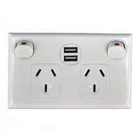 Double Pole Twin Outlet with Dual USB Charger specially for Caravans, Campers, Motor Homes, Recreational Vehicles and Boats