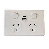Double Pole Double Power Point with Dual Type A&C Charging Outlets | P2D/USB/AC 