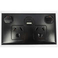 P2D/USB/AC/B Double Pole Double Power Point with Dual Type A&C Charging Outlets Black